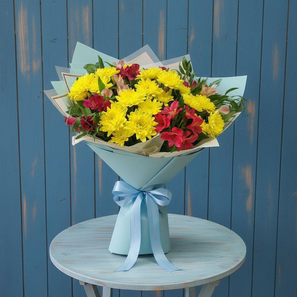 Букет цветов из: Альстромерии и Хризантемы в Кинель-Черкассы