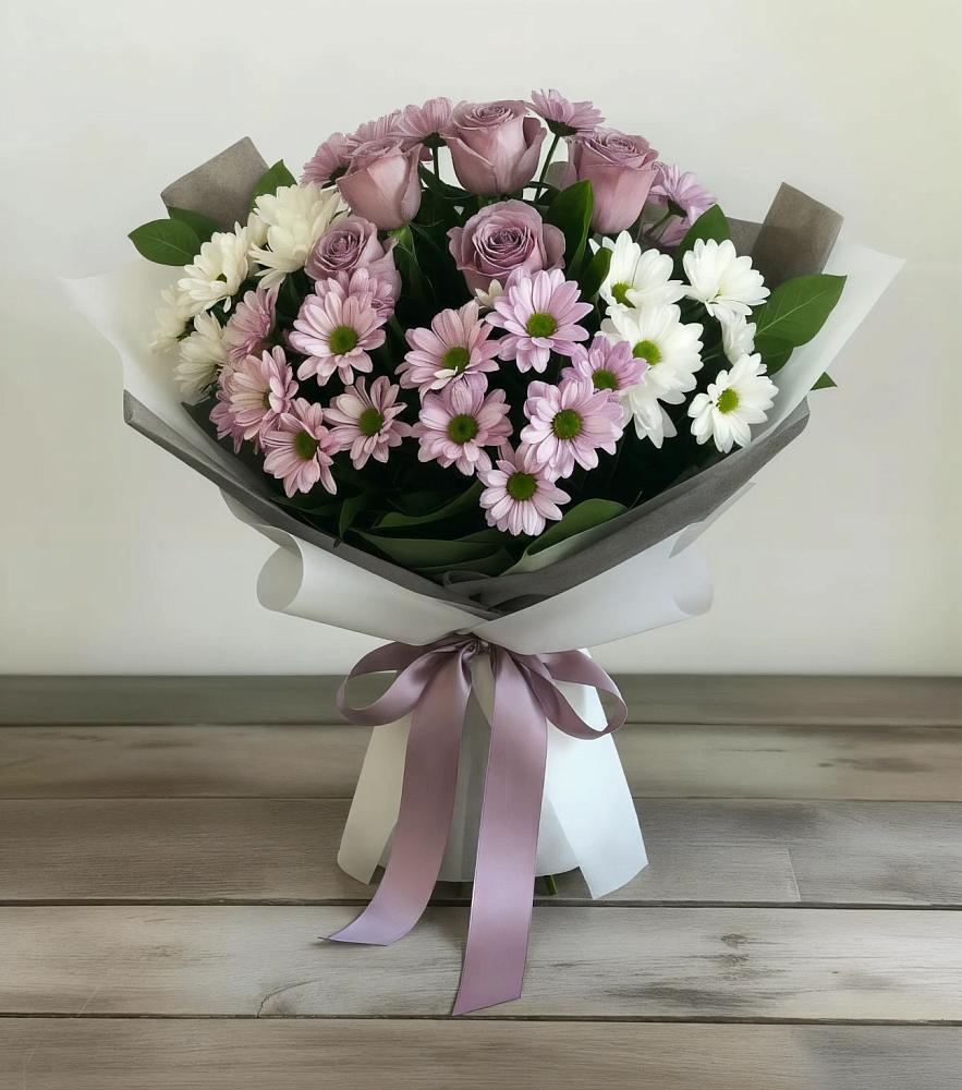 Букет цветов из: Хризантемы и Розы в Кинель-Черкассы