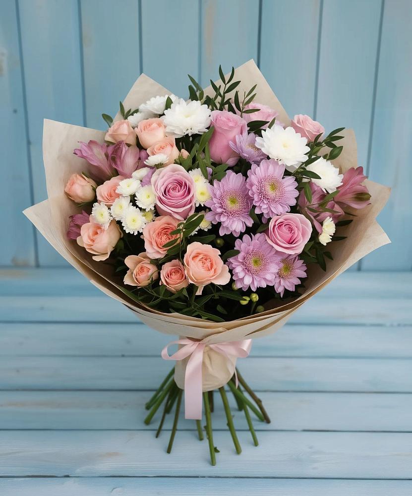 Букет цветов из: Хризантемы, Розы и Альстромерии в Кинель-Черкассы