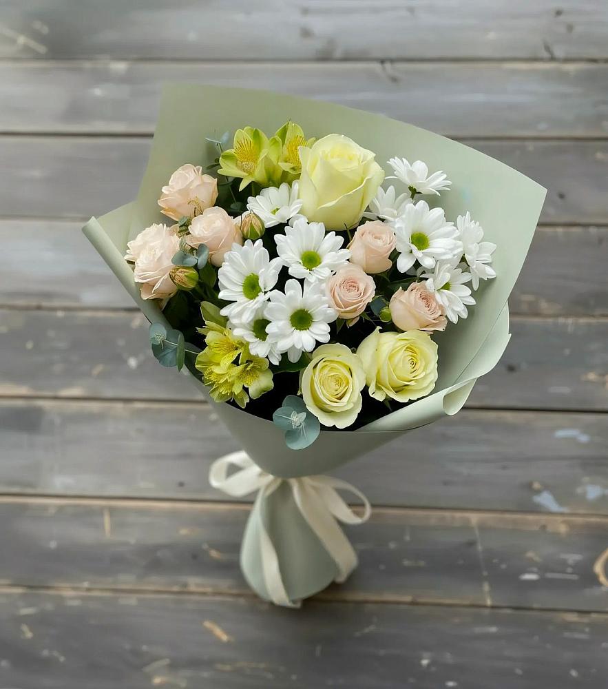 Букет цветов из: Альстромерии, Розы и Хризантемы в Кинель-Черкассы