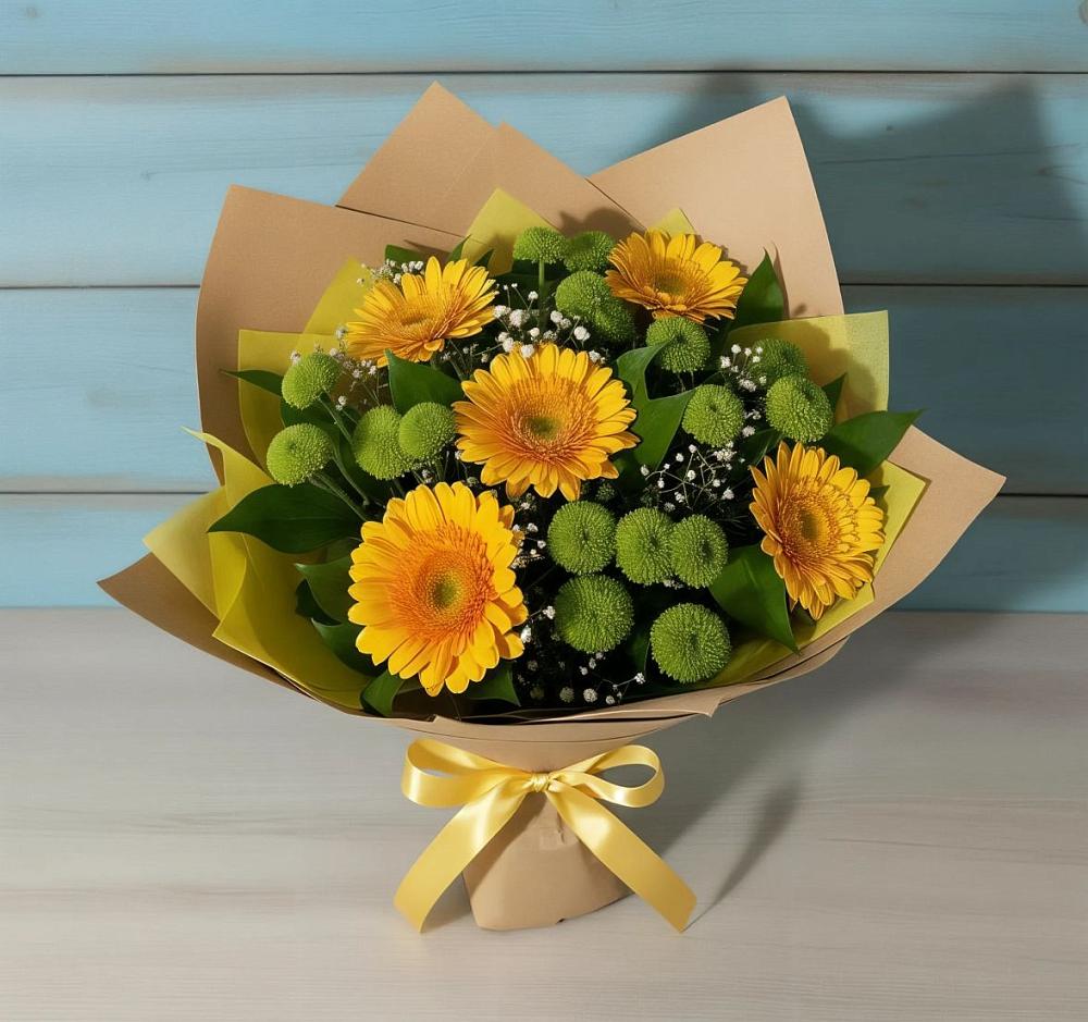 Букет цветов из: Герберы и Хризантемы в Кинель-Черкассы