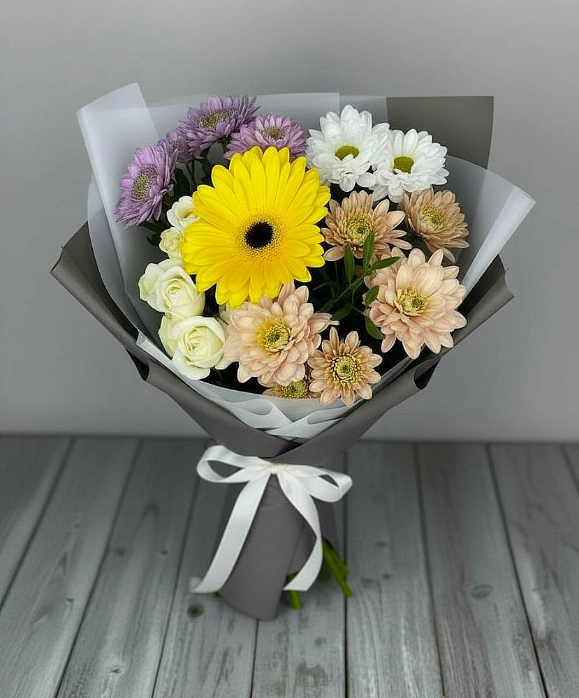 Букет цветов из: Розы, Герберы и Хризантемы в Кинель-Черкассы