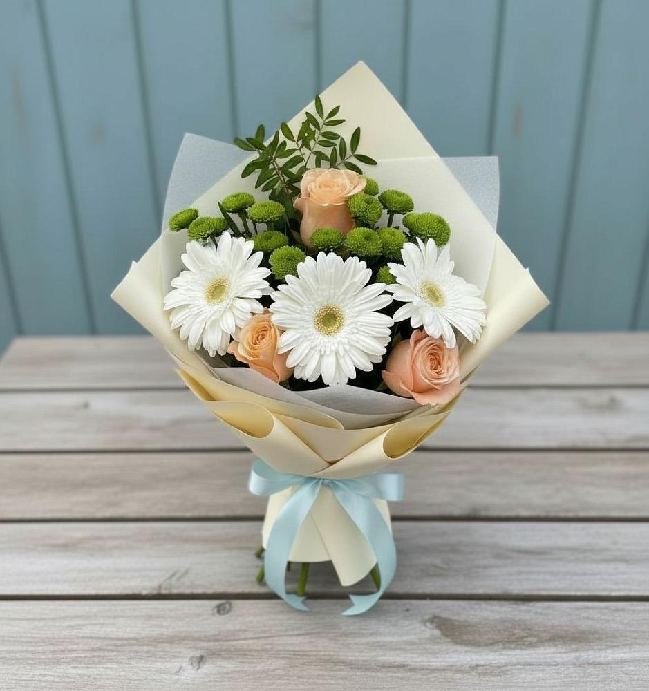 Букет цветов из: Герберы, Розы и Хризантемы в Кинель-Черкассы