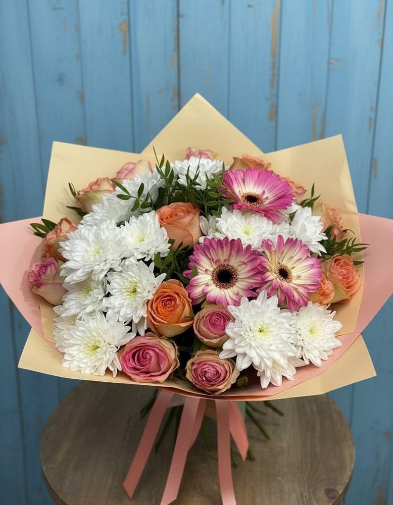 Букет цветов из: Розы, Герберы и Хризантемы в Кинель-Черкассы