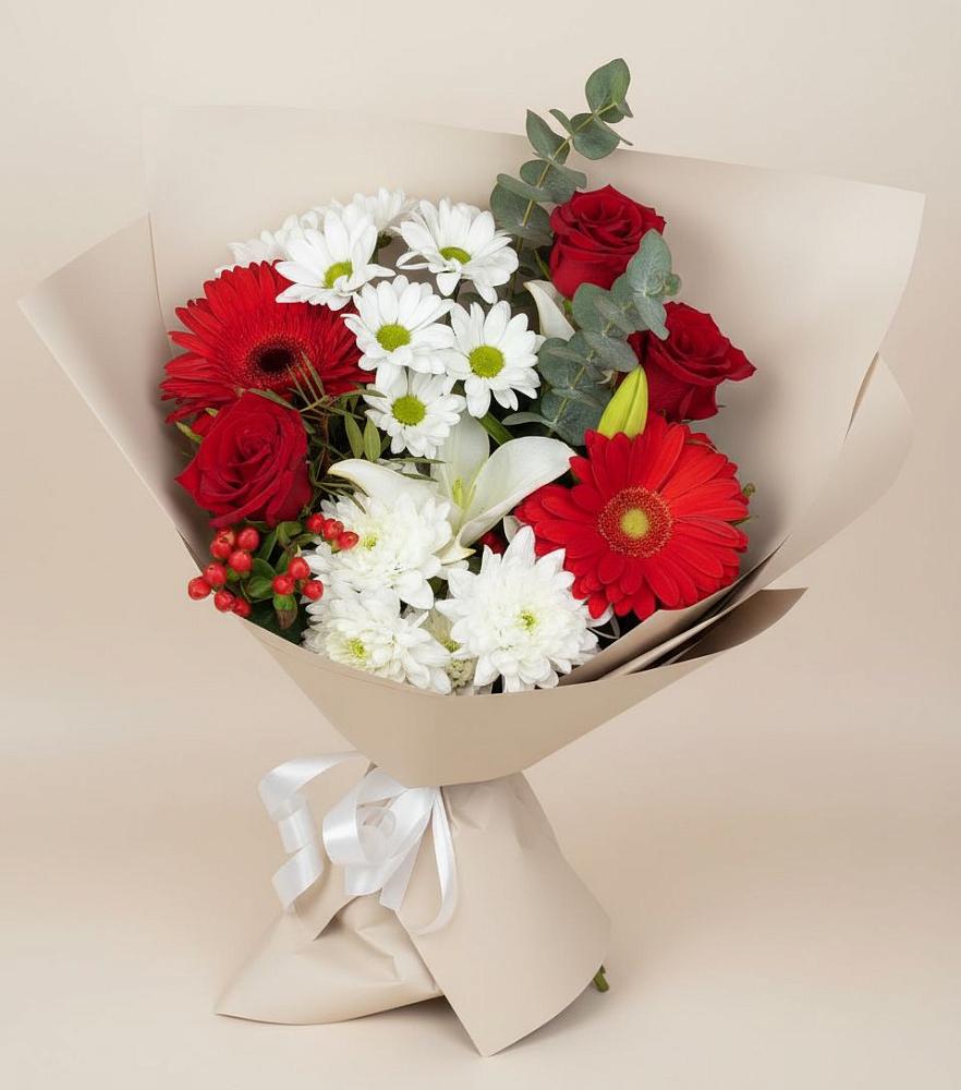 Букет цветов из: Розы, Хризантемы, Герберы и Лилии в Кинель-Черкассы