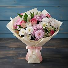 Букет цветов из:  Хризантемы, Альстромерии и Розы в Кинель-Черкассы