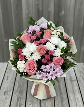 Букет цветов из:  Альстромерии, Гвоздики, Розы и Хризантемы в Кинель-Черкассы