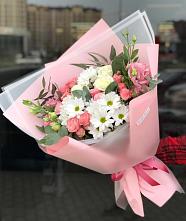 Букет цветов из:  Розы, Лизиантусы и Хризантемы в Кинель-Черкассы