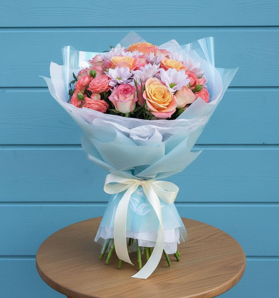 Букет цветов из: Хризантемы и Розы в Кинель-Черкассы