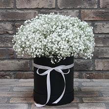 Цветочная композиция из Гипсофила в шляпной коробке в Кинель-Черкассы